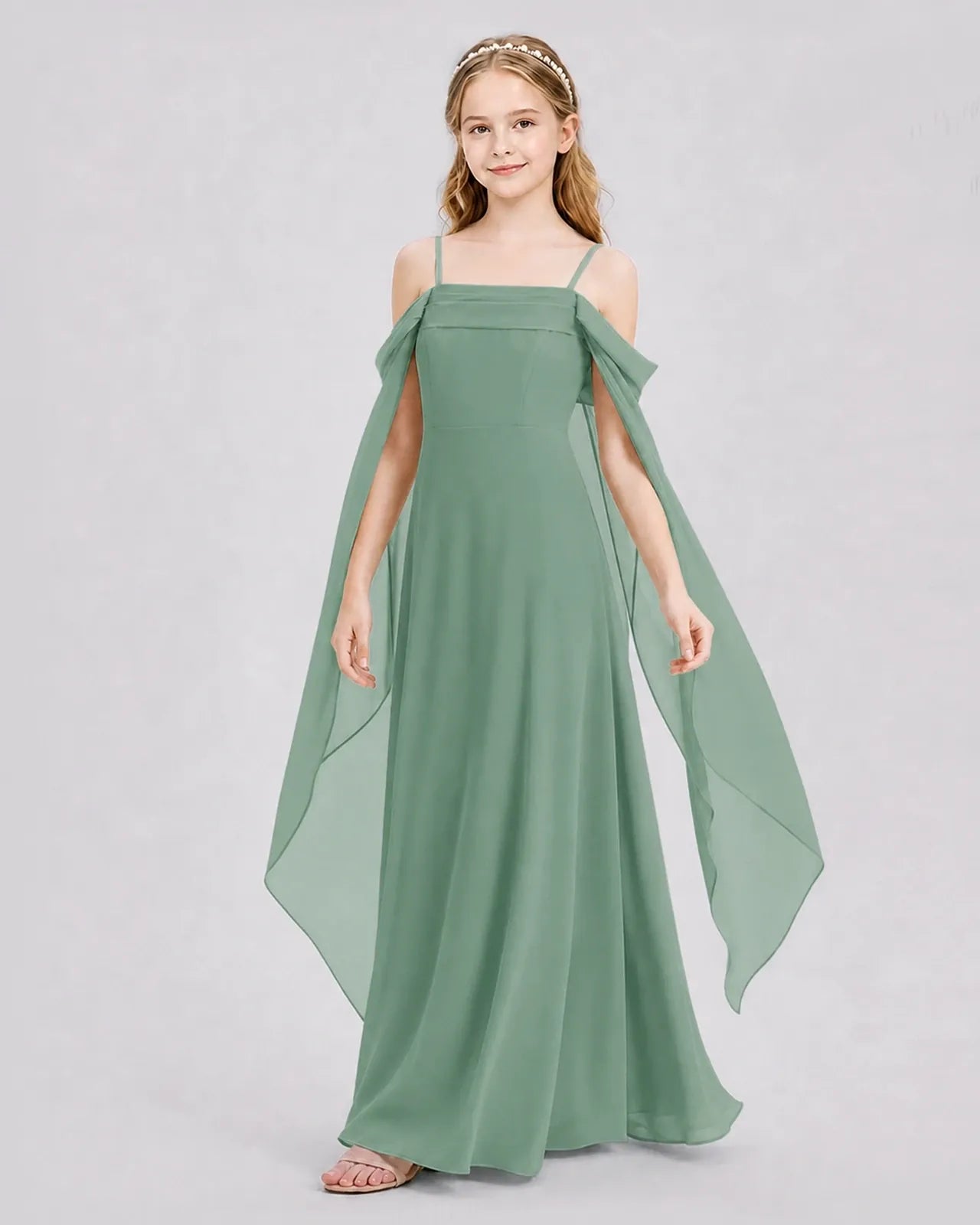 Eucalyptus Chiffon A-line Junior Bridesmaid Dress Side View