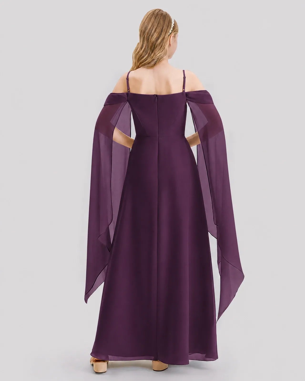Grape Chiffon A-line Junior Bridesmaid Dress Back View