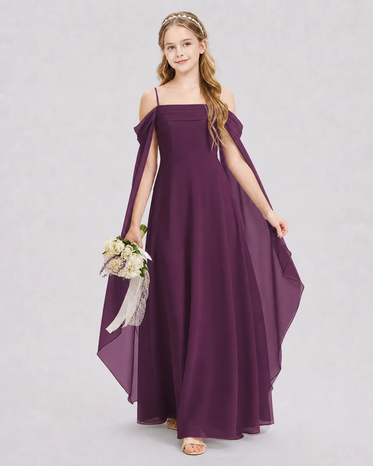 Grape Chiffon A-line Junior Bridesmaid Dress Front View