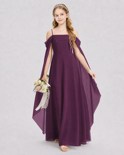 Grape Chiffon A-line Junior Bridesmaid Dress Front View