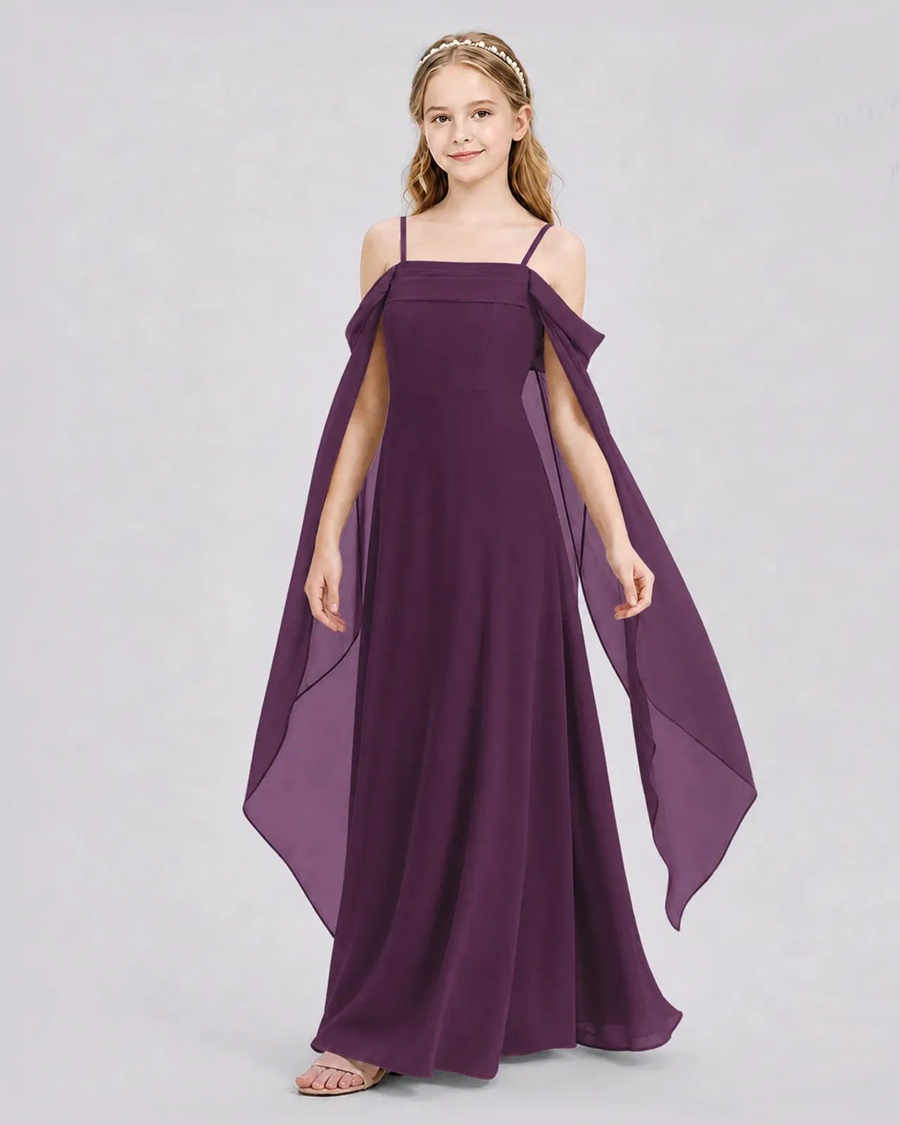 Grape Chiffon A-line Junior Bridesmaid Dress Front View