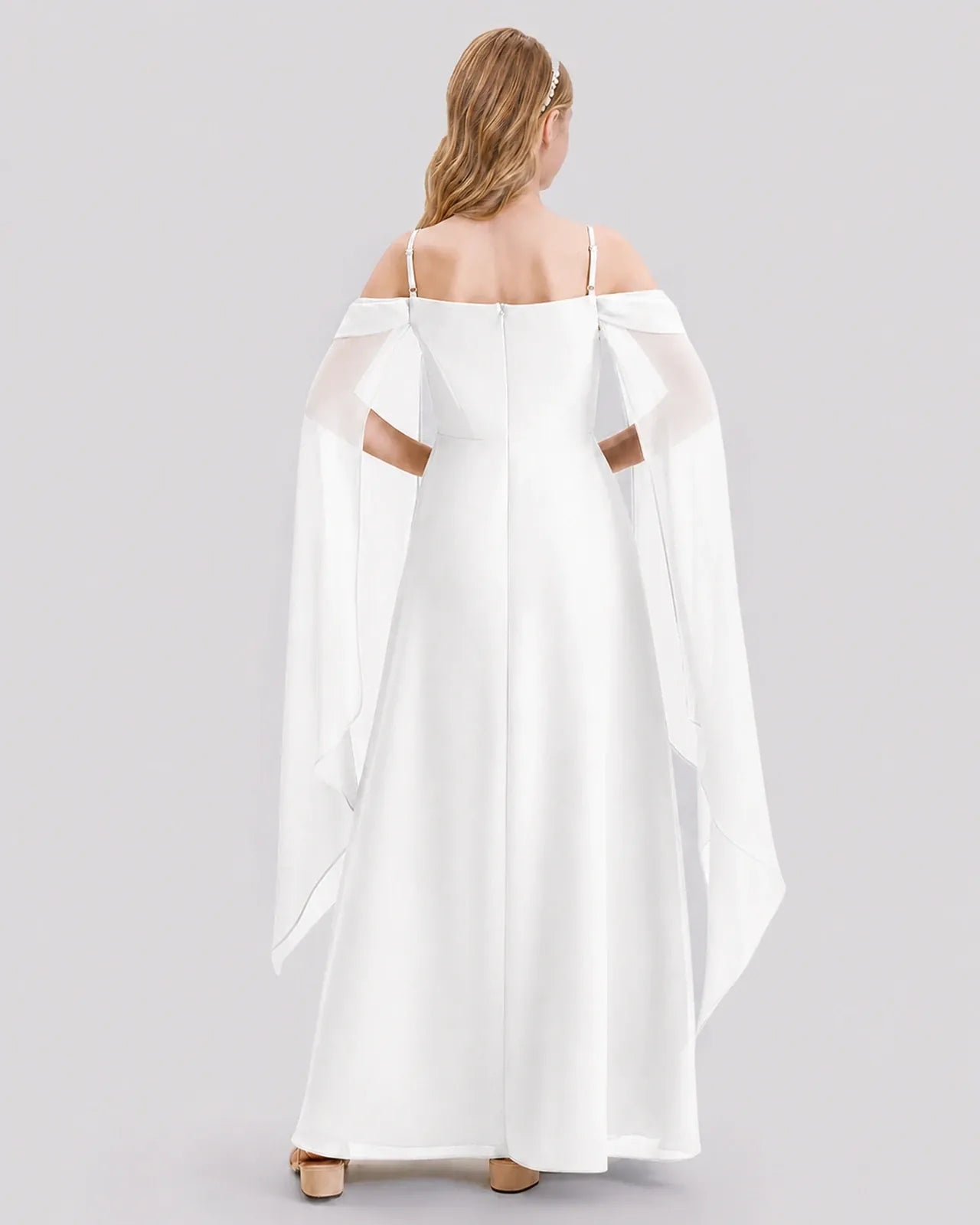 Ivory Chiffon A-line Junior Bridesmaid Dress Back View