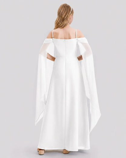 Ivory Chiffon A-line Junior Bridesmaid Dress Back View
