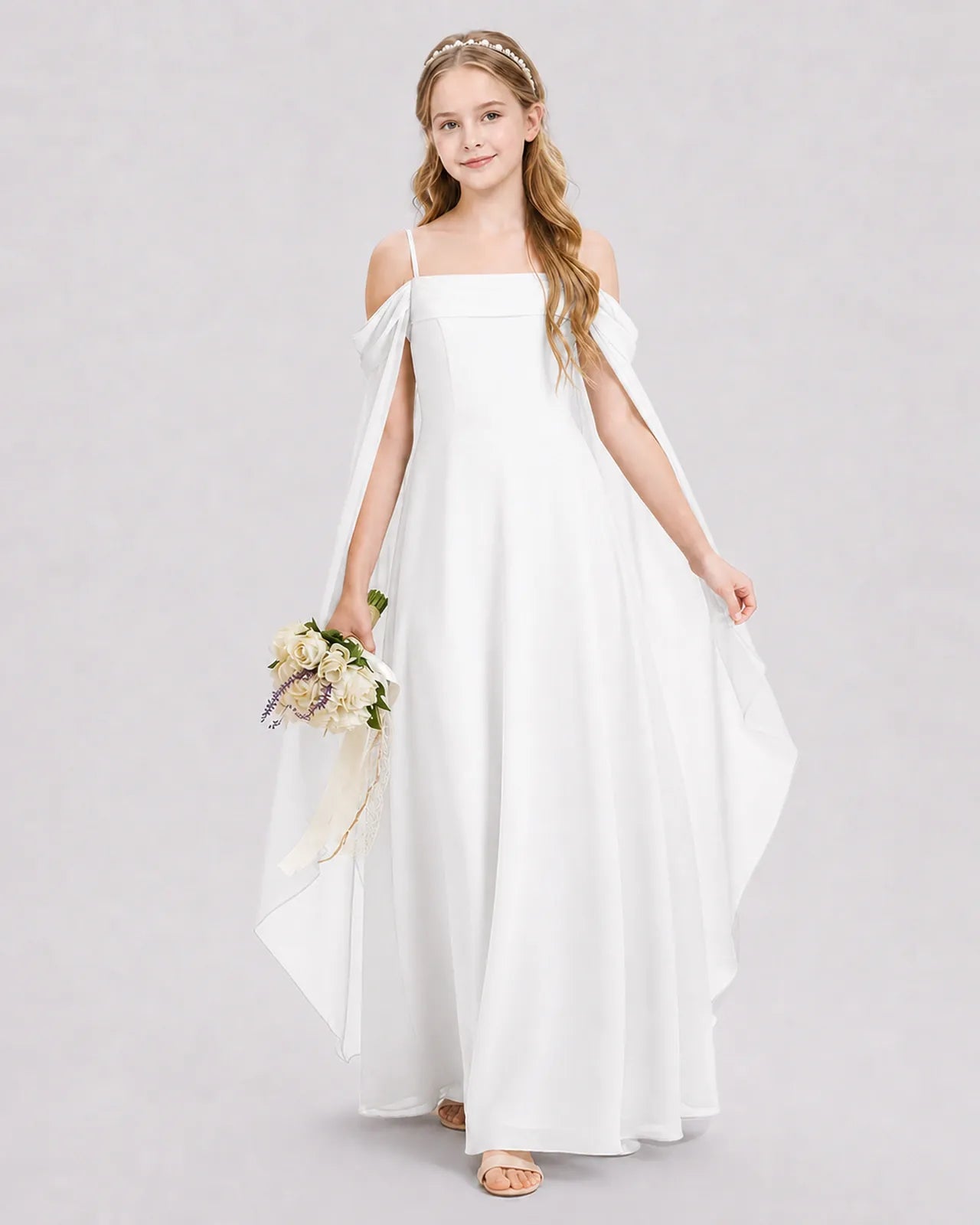 Ivory Chiffon A-line Junior Bridesmaid Dress Front View