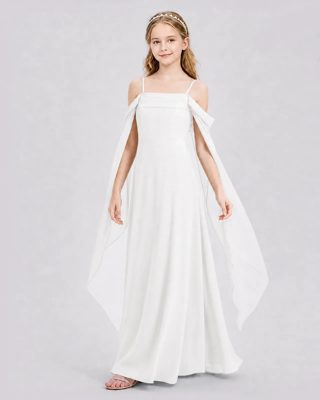 Ivory Chiffon A-line Junior Bridesmaid Dress Side View