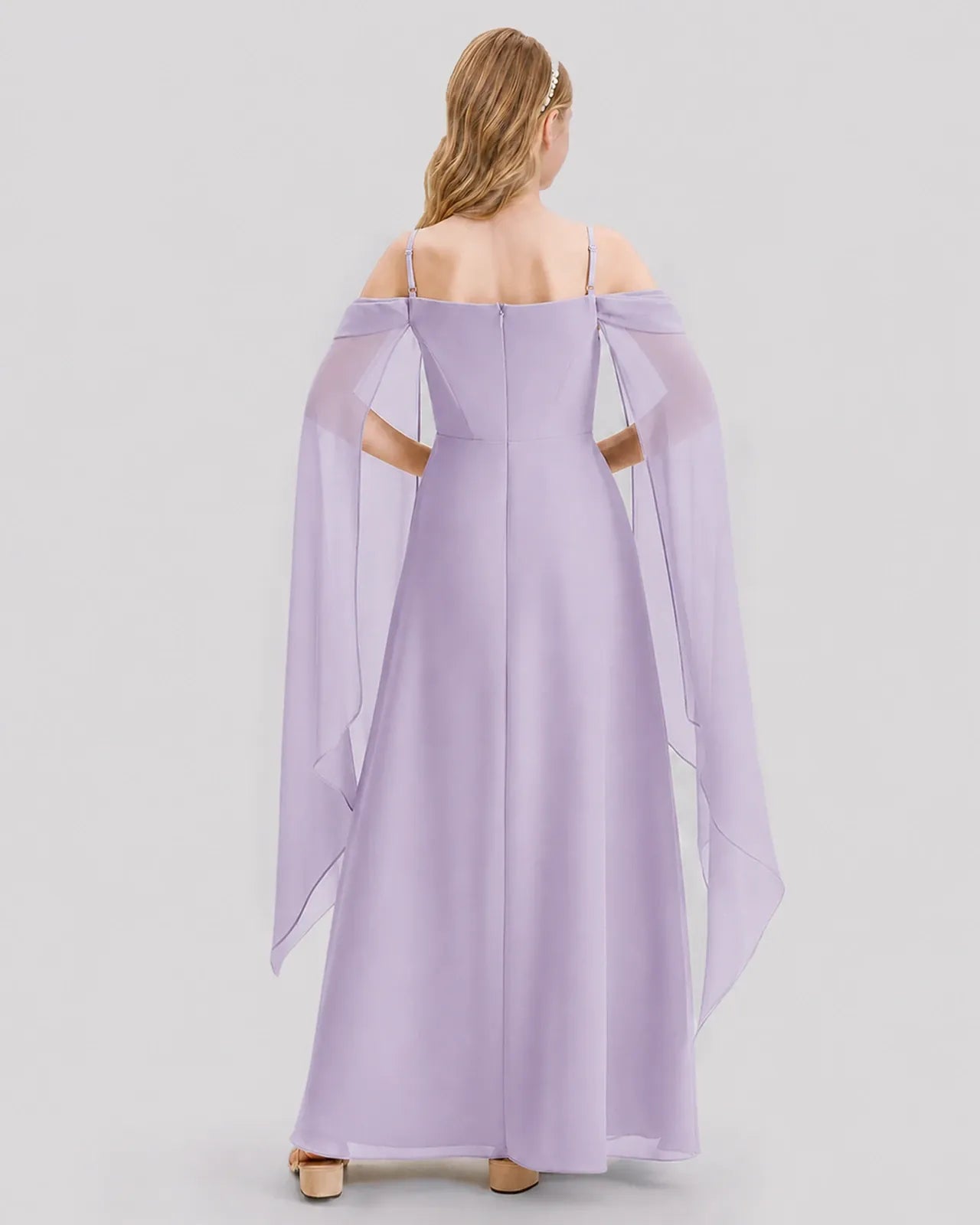 Lavender Chiffon A-line Junior Bridesmaid Dress Back View