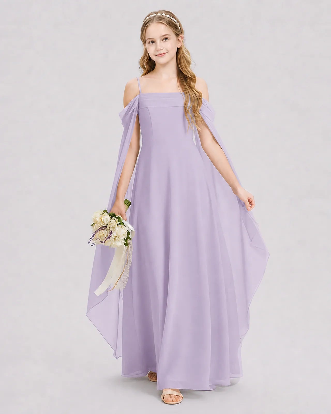 Lavender Chiffon A-line Junior Bridesmaid Dress Front View