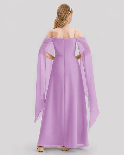 Lilac Chiffon A-line Junior Bridesmaid Dress Back View