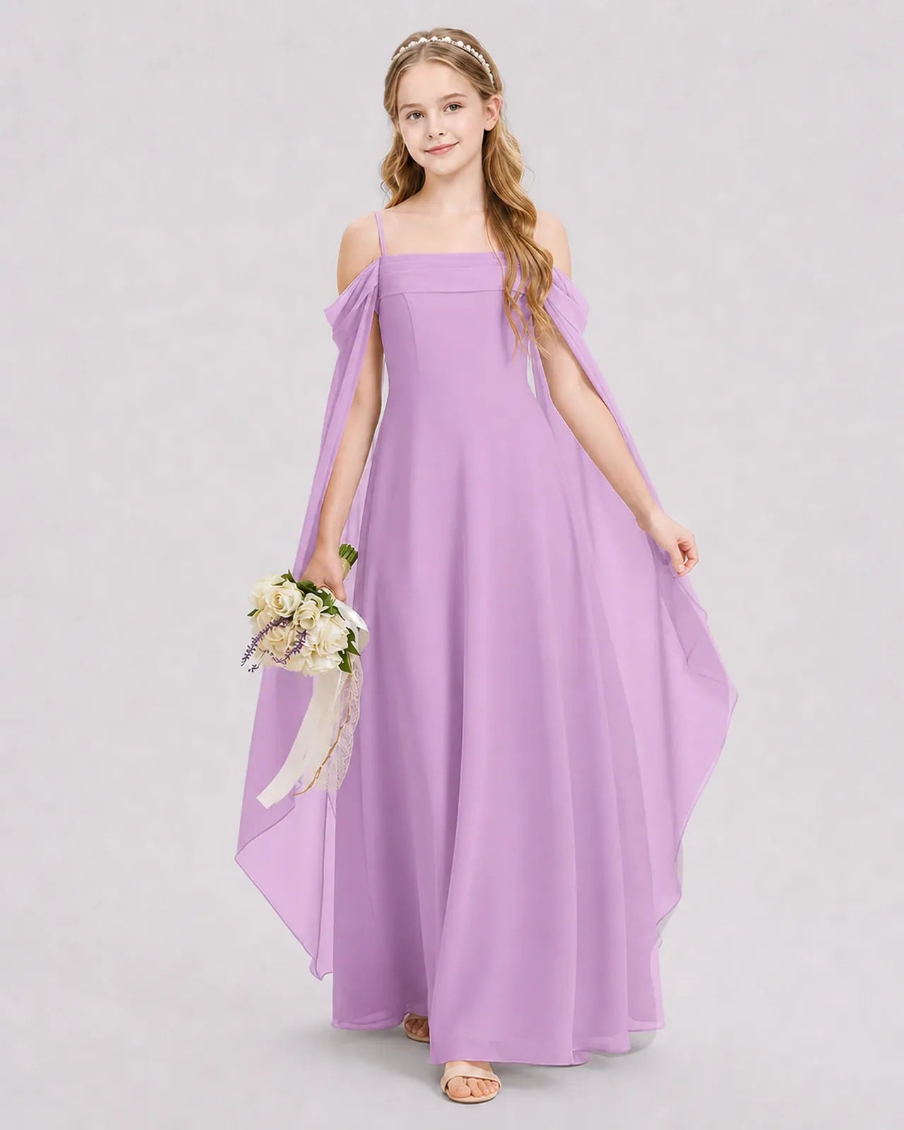 Lilac Chiffon A-line Junior Bridesmaid Dress Front View