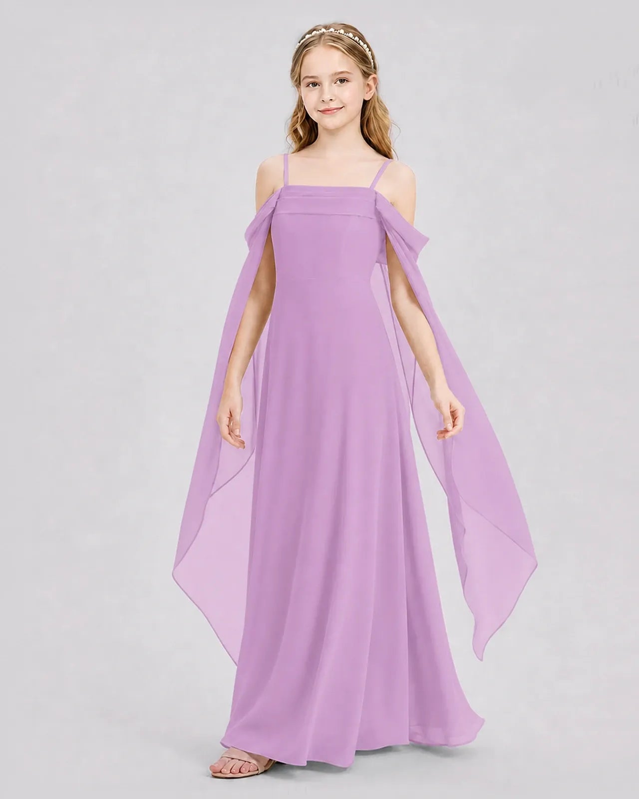 Lilac Chiffon A-line Junior Bridesmaid Dress Side View