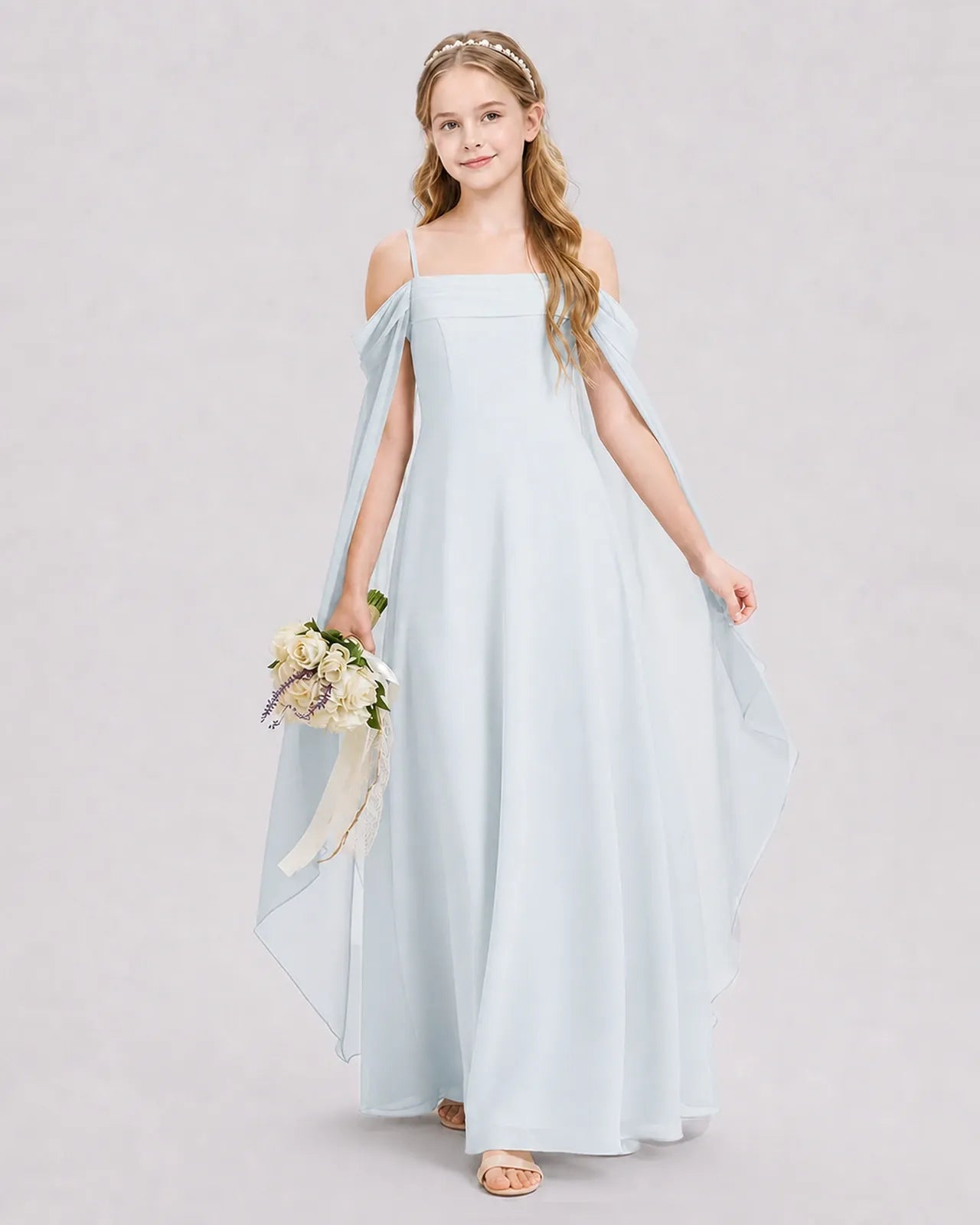 Mist Chiffon A-line Junior Bridesmaid Dress Front View