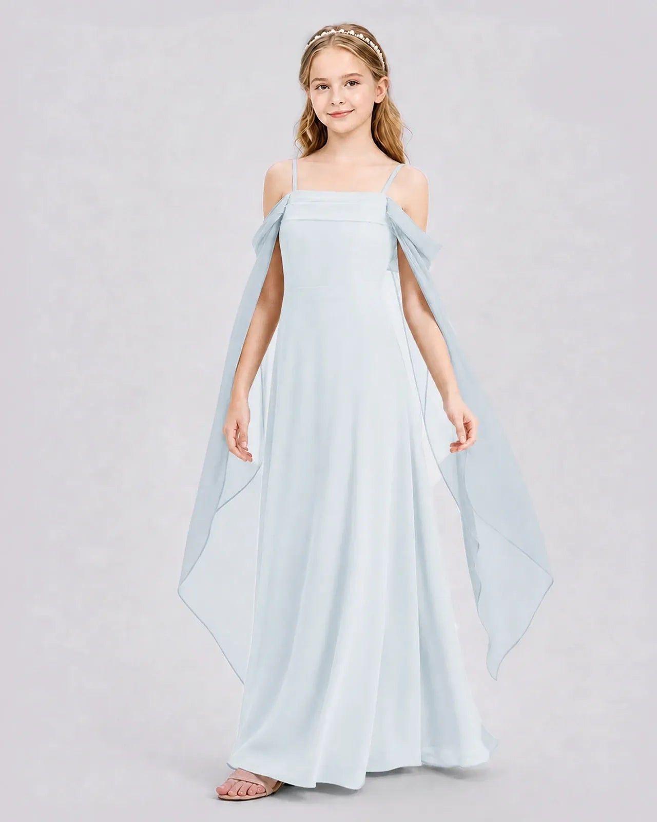 Mist Chiffon A-line Junior Bridesmaid Dress Front View