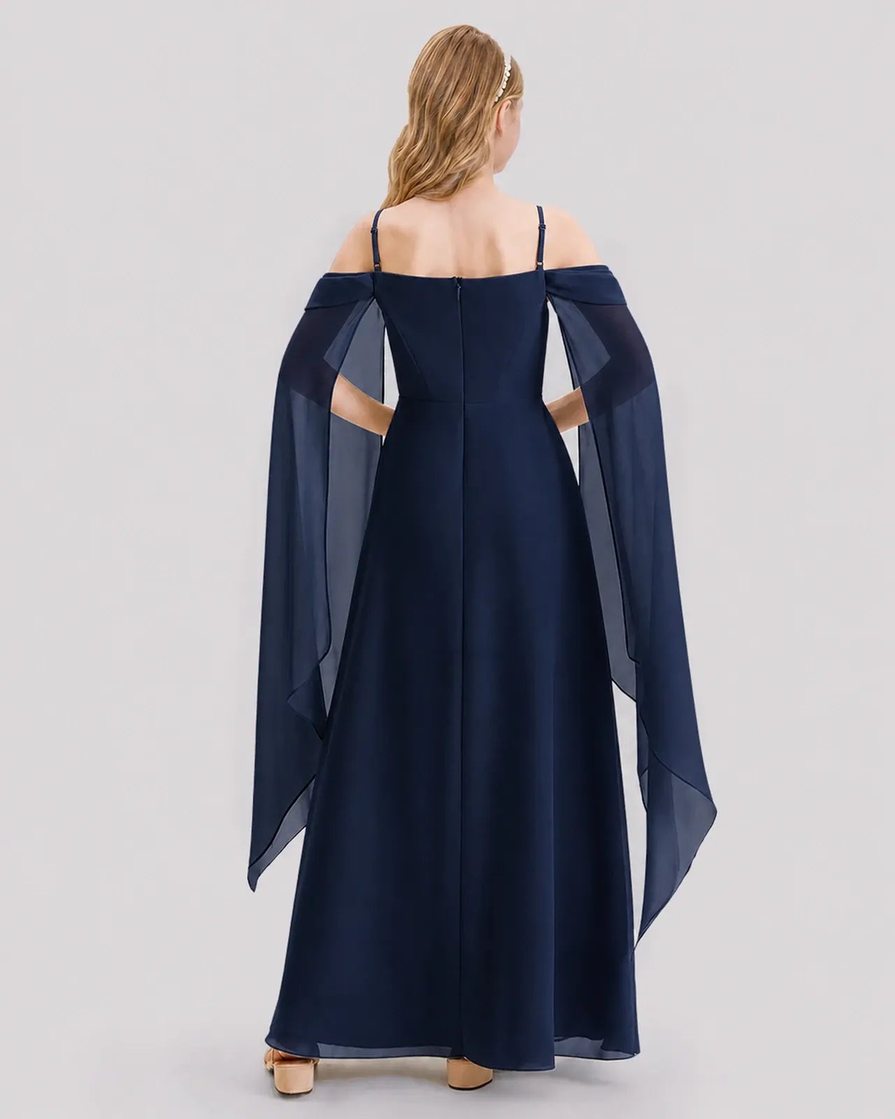 Navy Blue Chiffon A-line Junior Bridesmaid Dress Back View