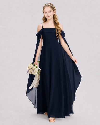 Navy Blue Chiffon A-line Junior Bridesmaid Dress Front View