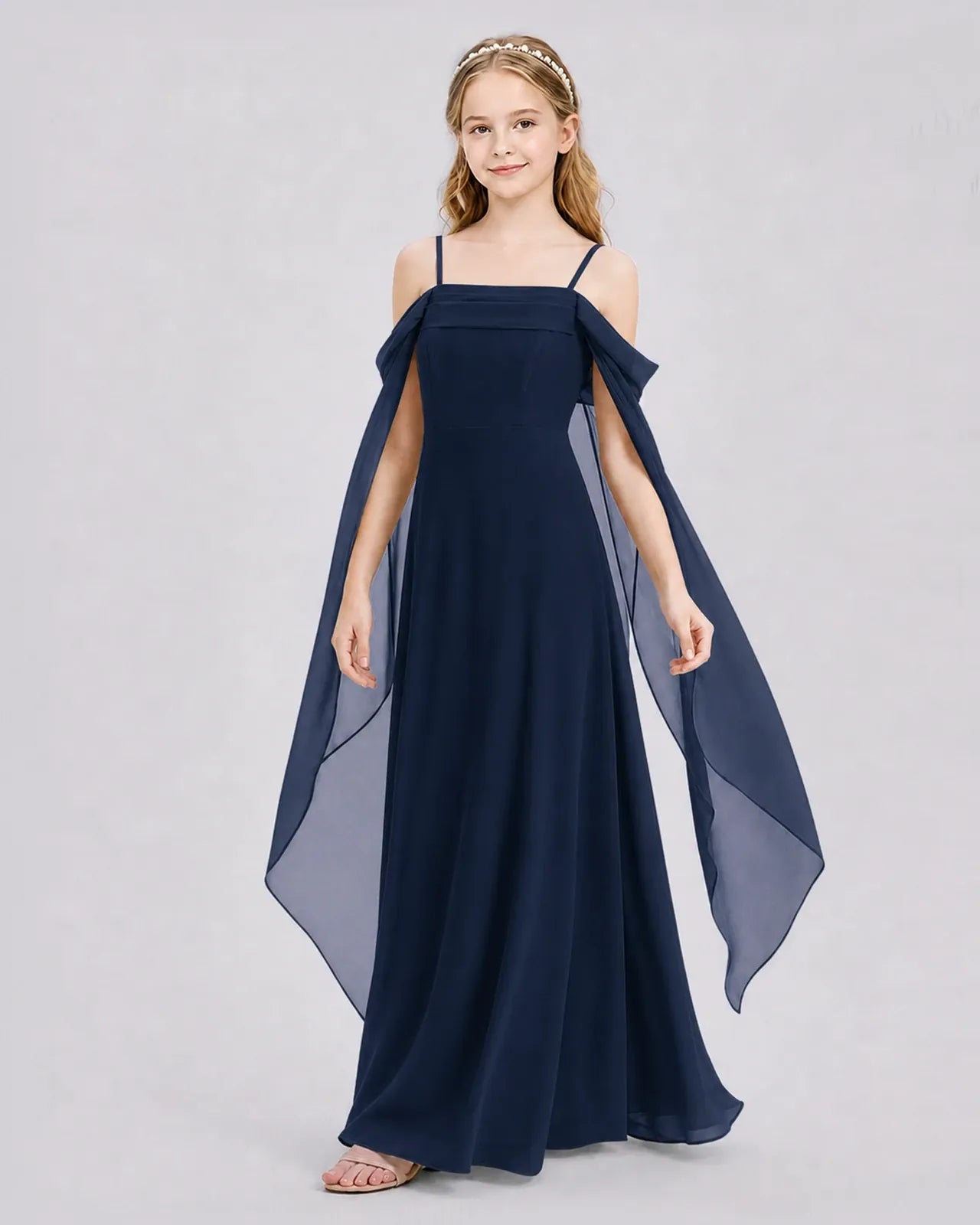 Navy Blue Chiffon A-line Junior Bridesmaid Dress Side View