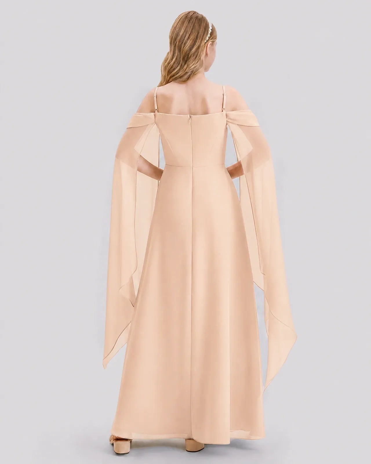 Peach Chiffon A-line Junior Bridesmaid Dress Back View