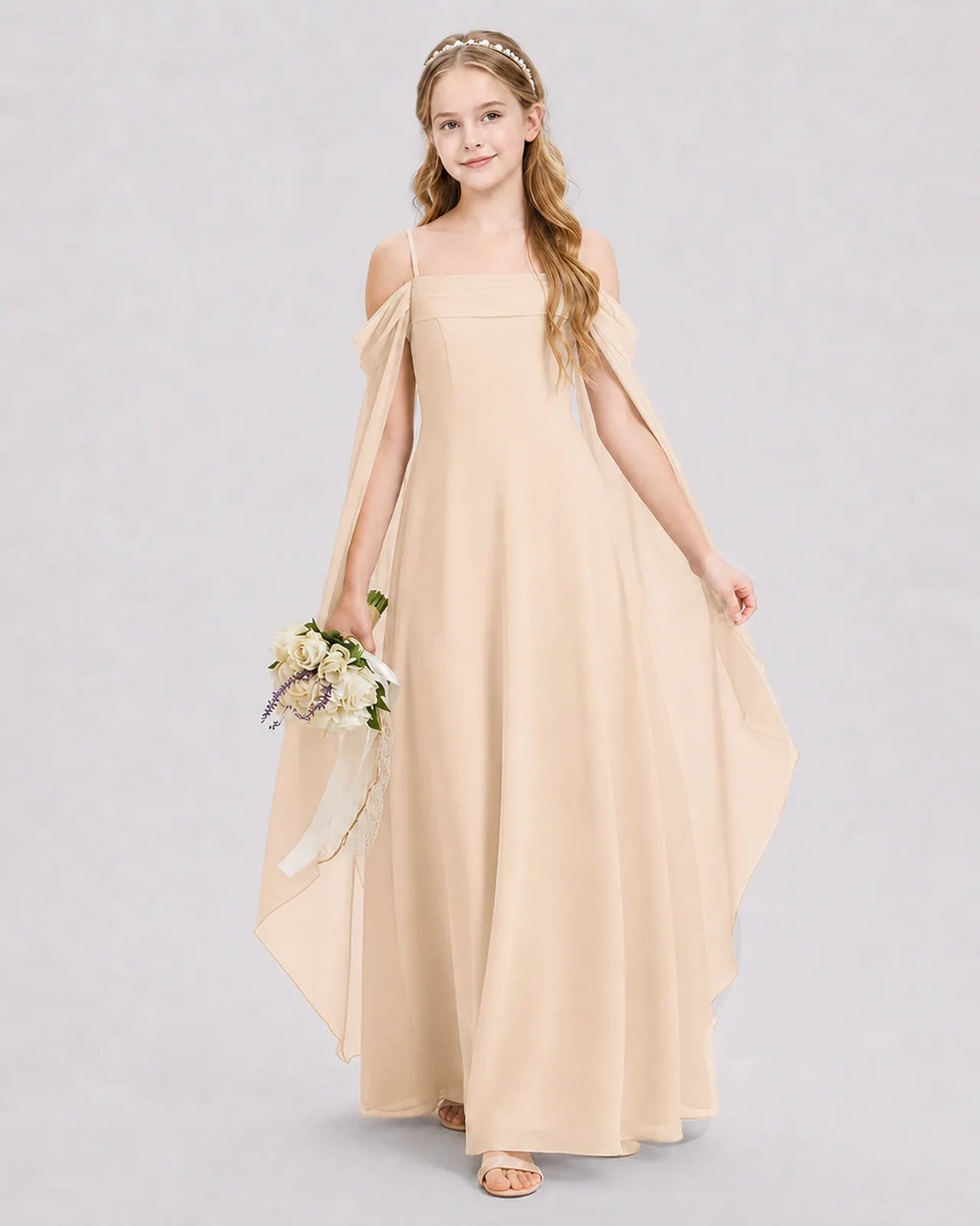 Peach Chiffon A-line Junior Bridesmaid Dress Front View