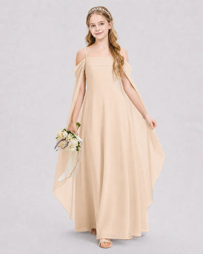 Peach Chiffon A-line Junior Bridesmaid Dress Front View