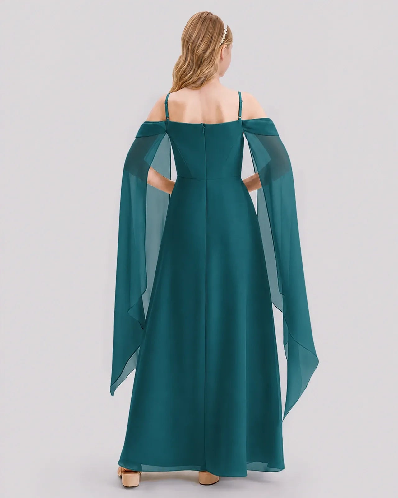Peacock Chiffon A-line Junior Bridesmaid Dress Back View