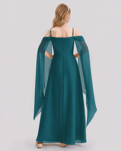 Peacock Chiffon A-line Junior Bridesmaid Dress Back View