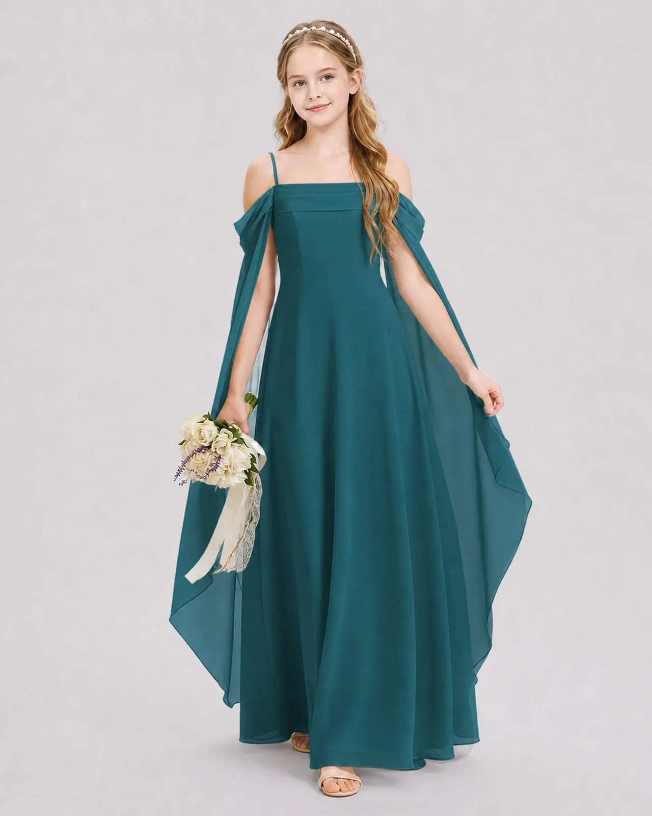 Peacock Chiffon A-line Junior Bridesmaid Dress Front View