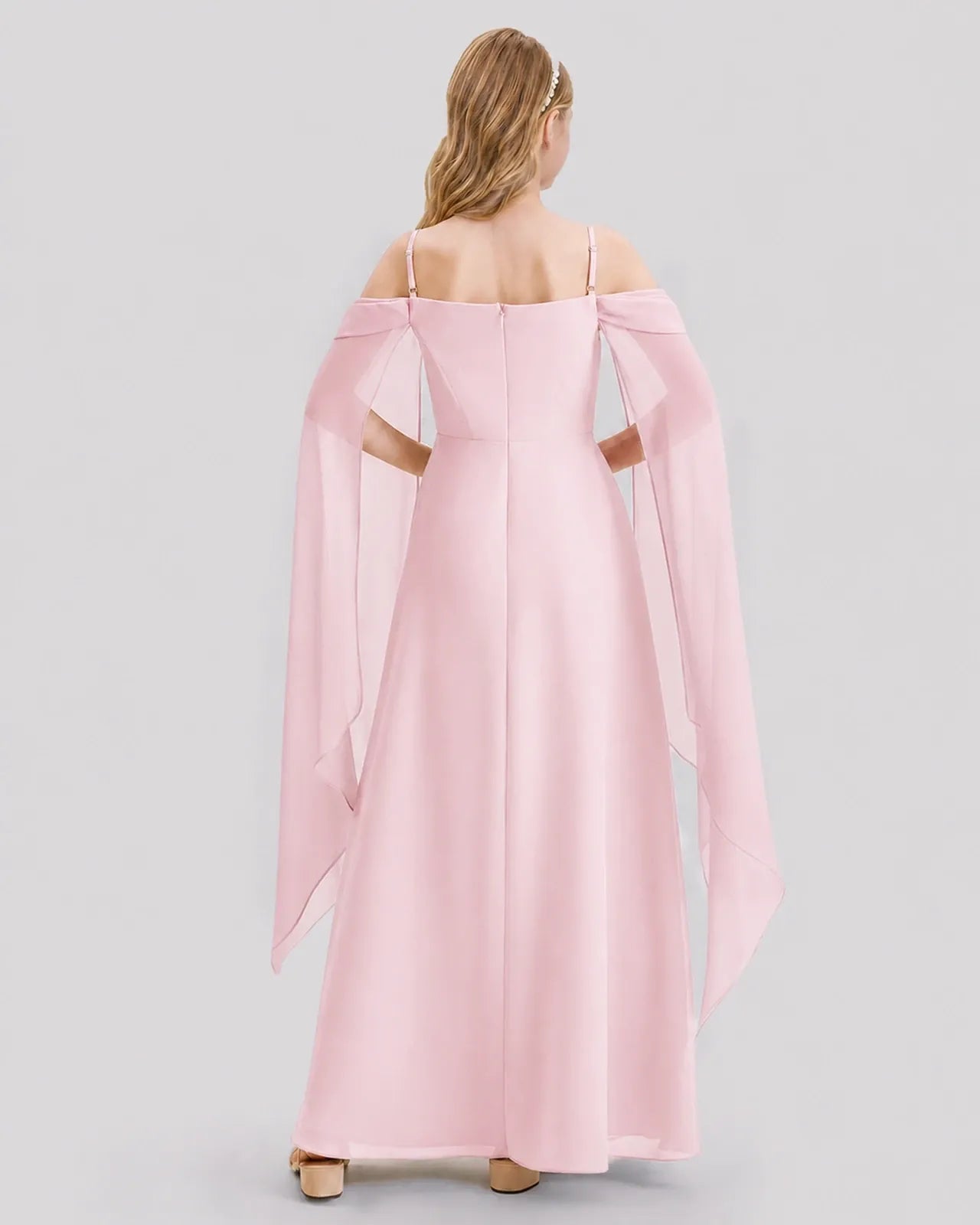Pink Chiffon A-line Junior Bridesmaid Dress Back View