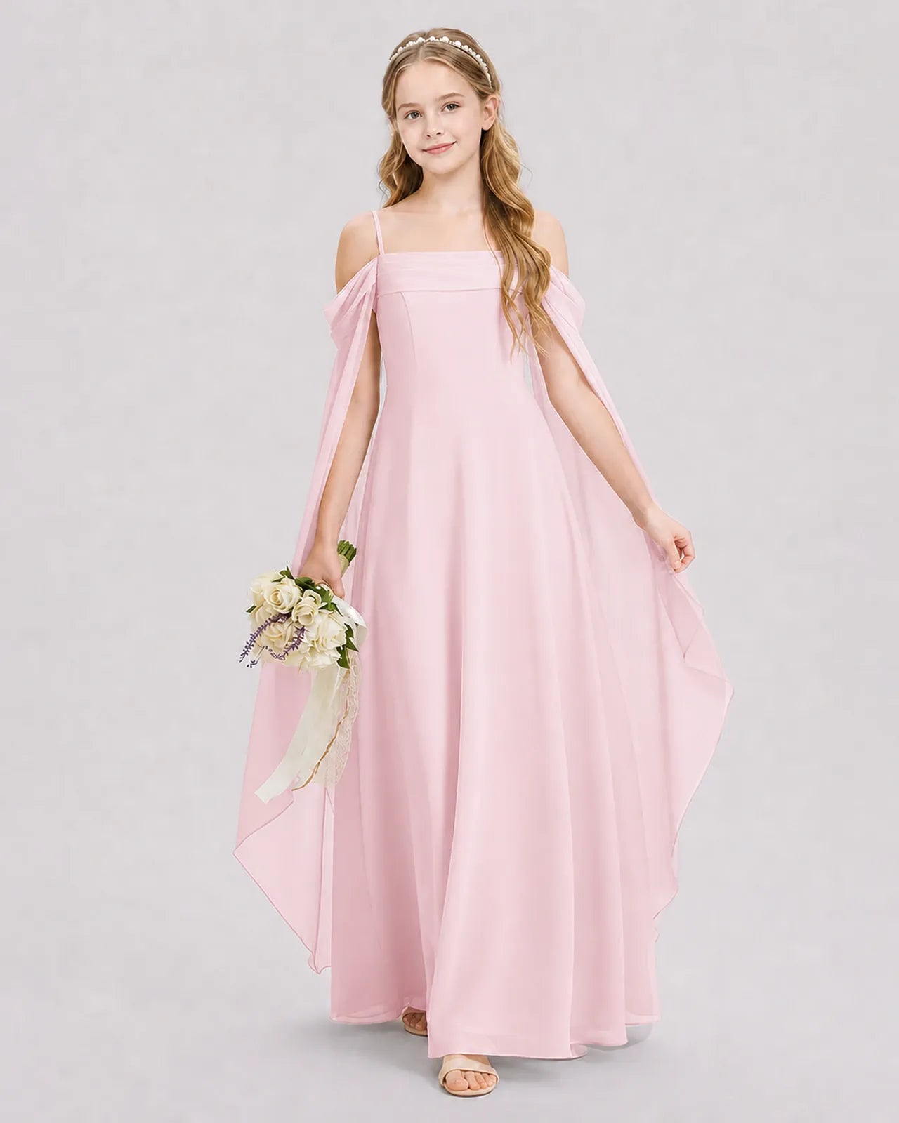 Pink Chiffon A-line Junior Bridesmaid Dress Front View