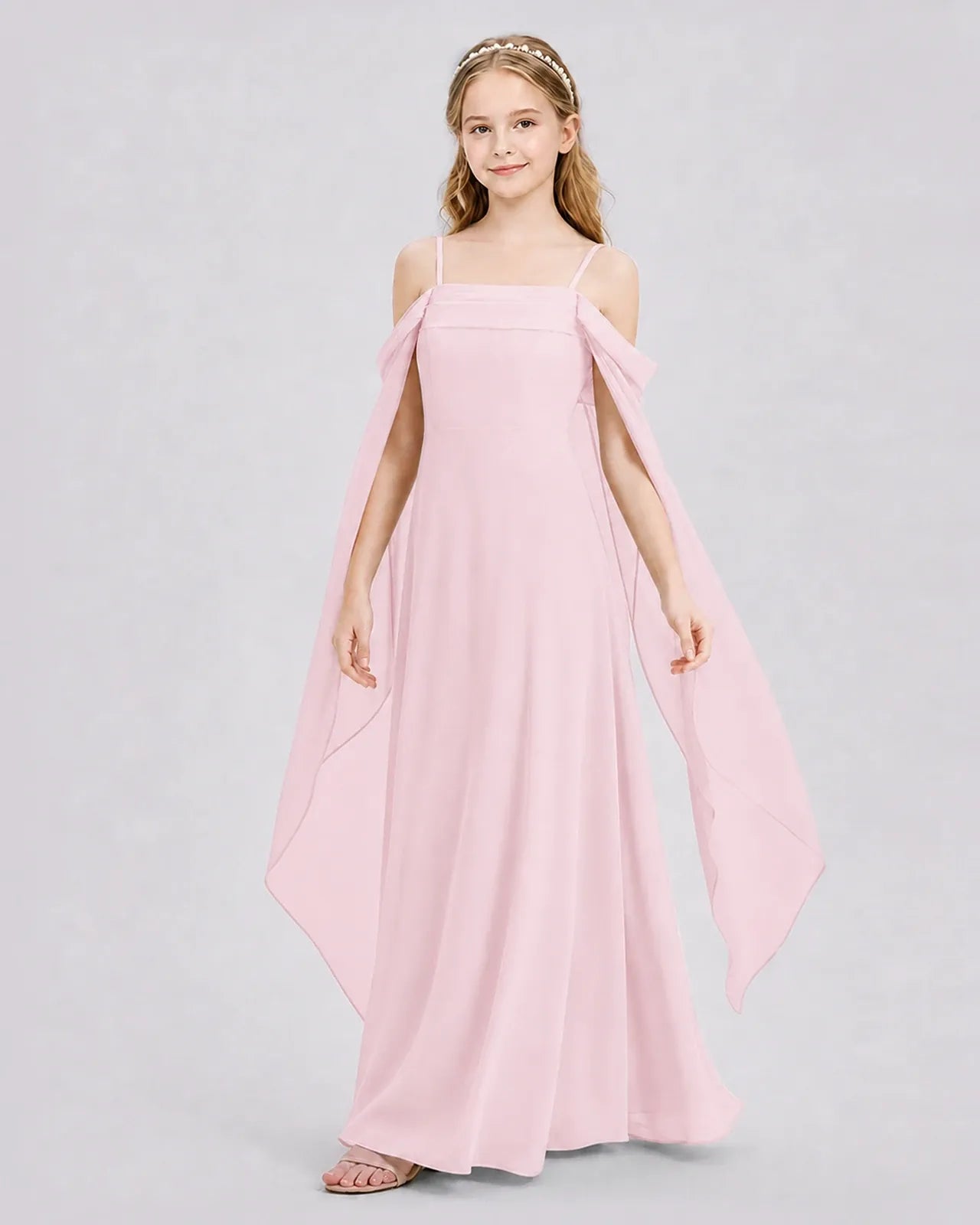 Pink Chiffon A-line Junior Bridesmaid Dress Side View