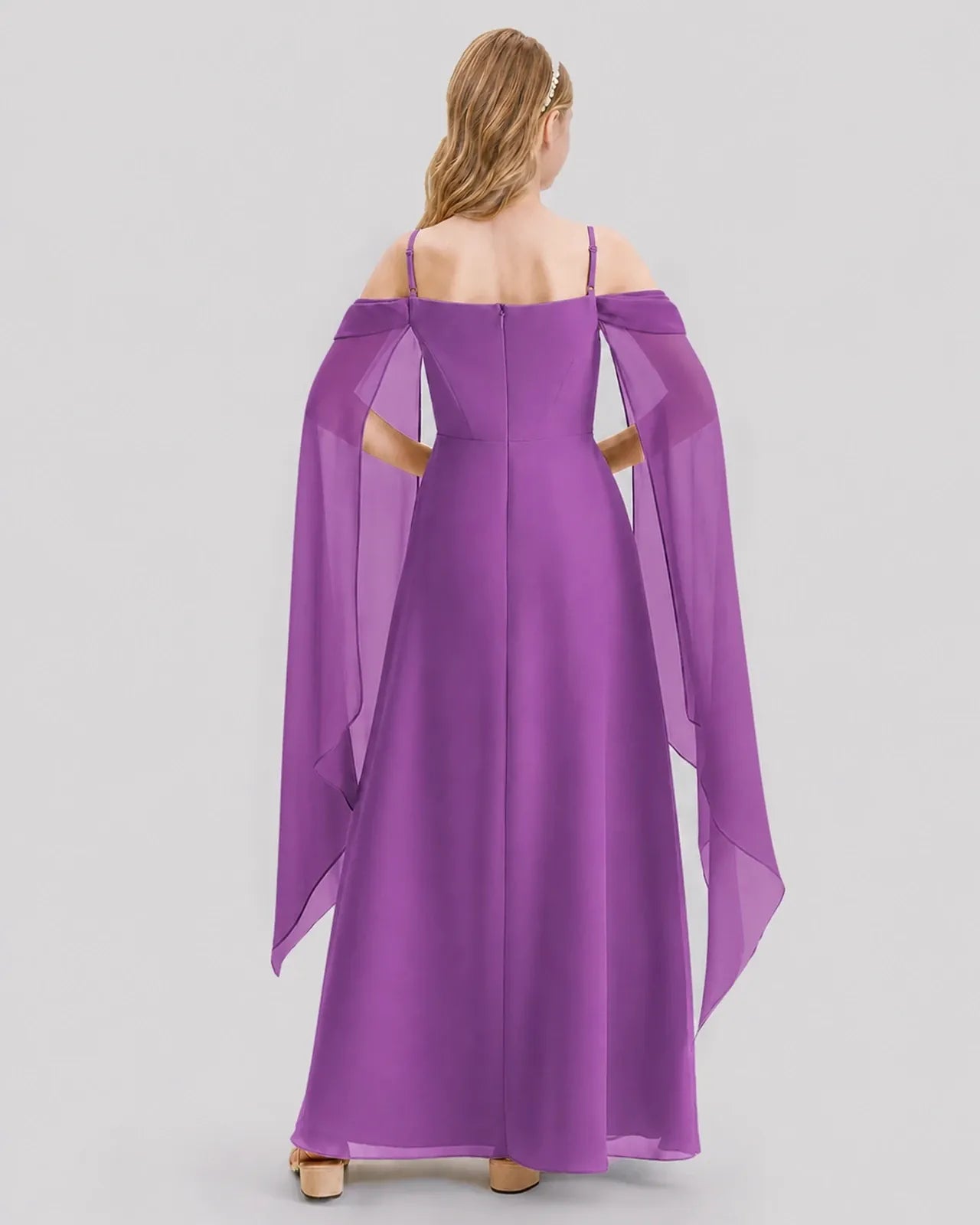 Purple Chiffon A-line Junior Bridesmaid Dress Back View