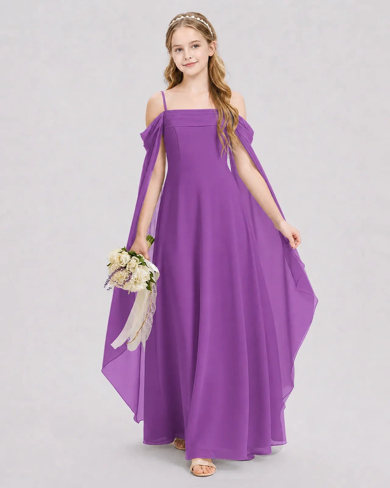 Purple Chiffon A-line Junior Bridesmaid Dress Front View
