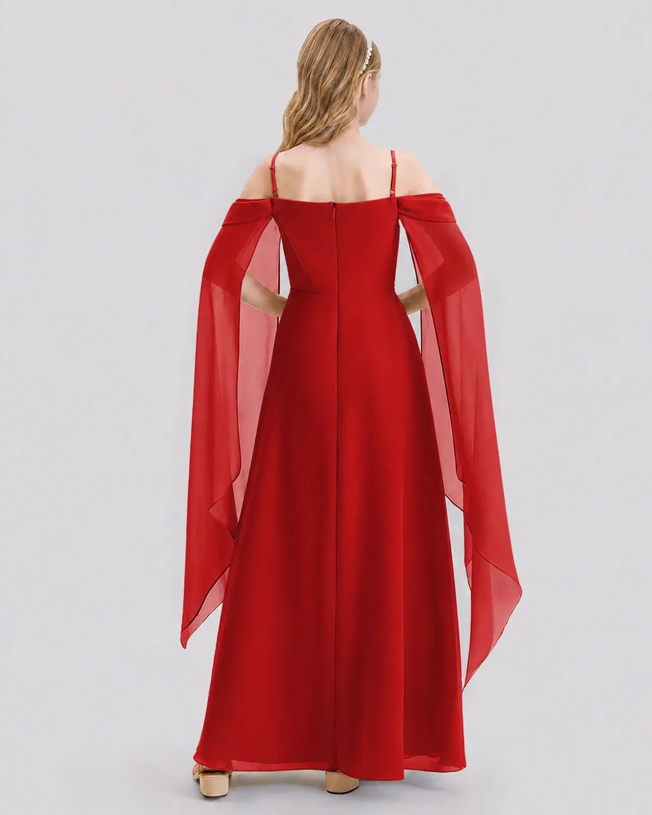 Red Chiffon A-line Junior Bridesmaid Dress Back View