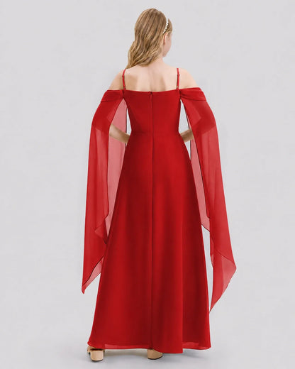 Red Chiffon A-line Junior Bridesmaid Dress Back View