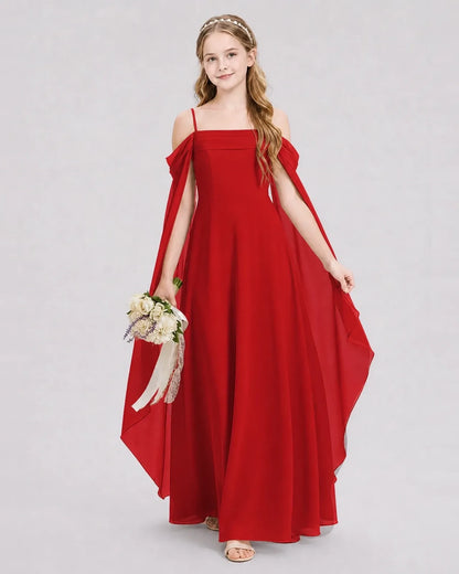 Red Chiffon A-line Junior Bridesmaid Dress Front View