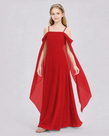 Red Chiffon A-line Junior Bridesmaid Dress Side View