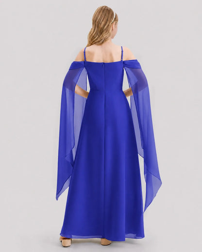 Royal Blue Chiffon A-line Junior Bridesmaid Dress Back View