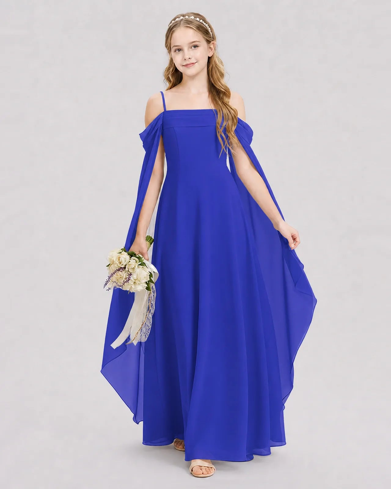 Royal Blue Chiffon A-line Junior Bridesmaid Dress Front View