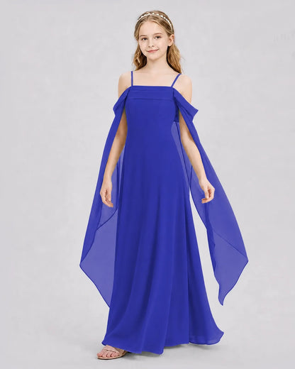 Royal Blue Chiffon A-line Junior Bridesmaid Dress Side View