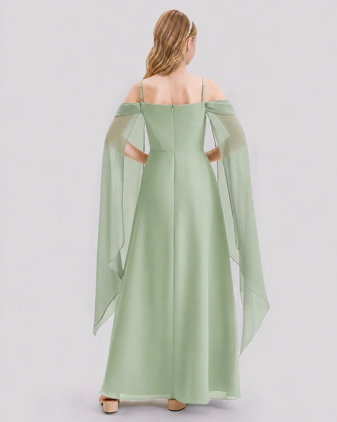 Sage Green Chiffon A-line Junior Bridesmaid Dress Back View