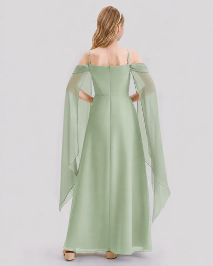Sage Green Chiffon A-line Junior Bridesmaid Dress Back View