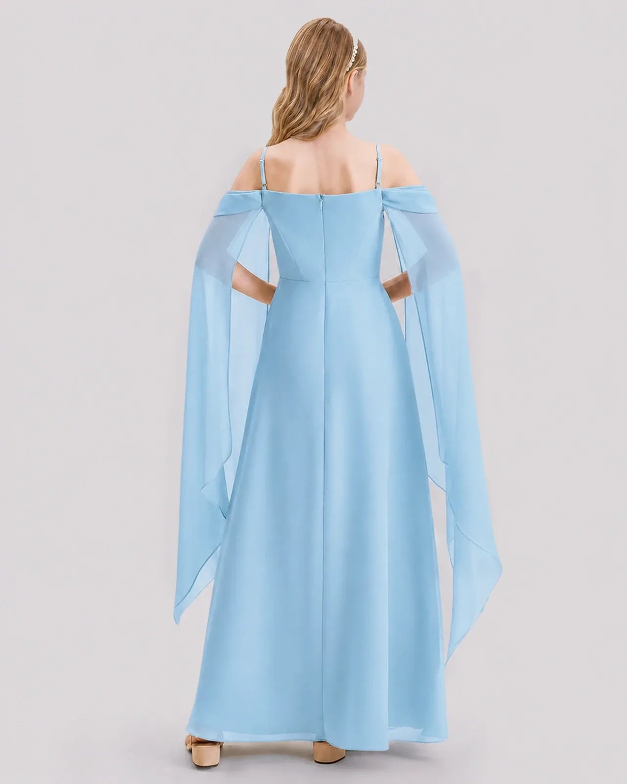 Sky Blue Chiffon A-line Junior Bridesmaid Dress Back View