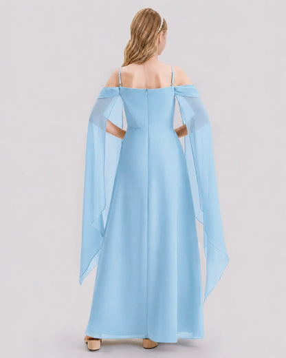 Sky Blue Chiffon A-line Junior Bridesmaid Dress Back View