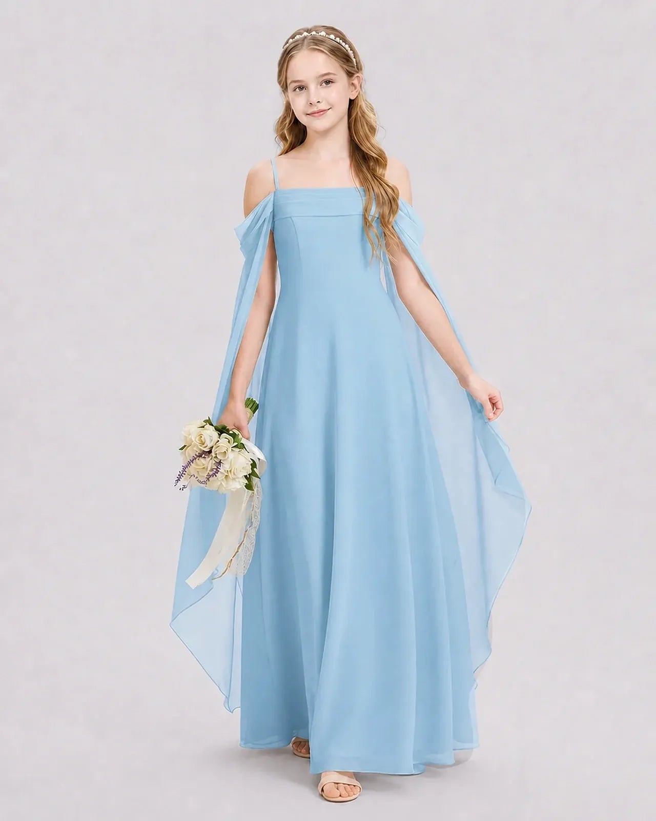 Sky Blue Chiffon A-line Junior Bridesmaid Dress Front View