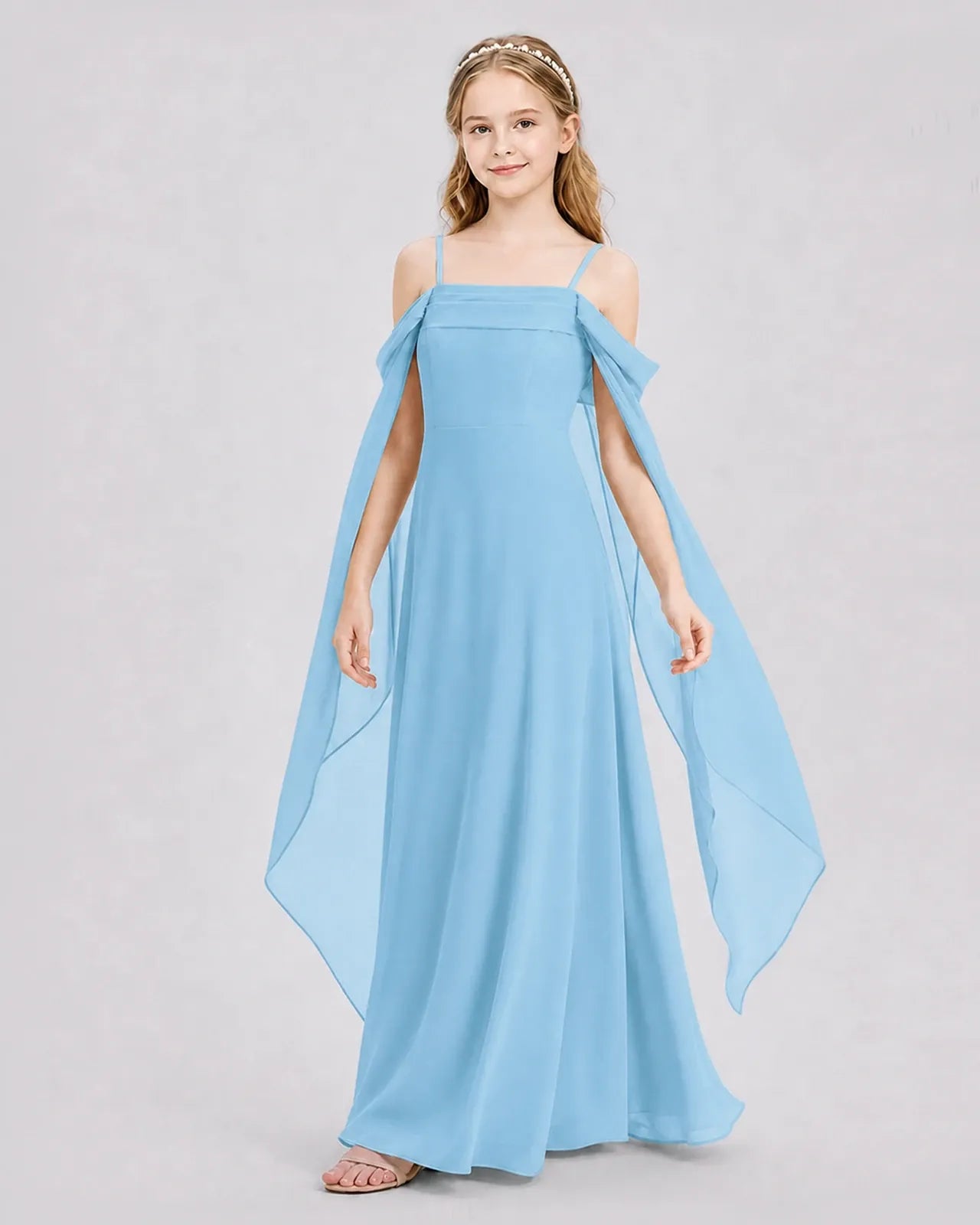 Sky Blue Chiffon A-line Junior Bridesmaid Dress Side View