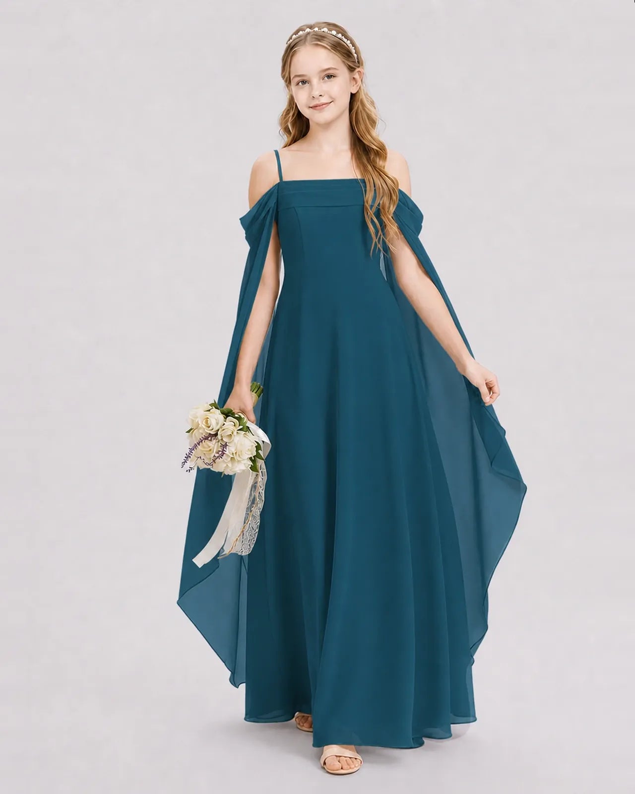 Teal Chiffon A-line Junior Bridesmaid Dress Front View