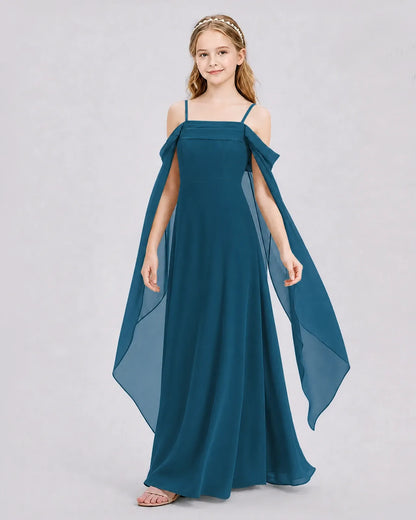 Teal Chiffon A-line Junior Bridesmaid Dress Front View