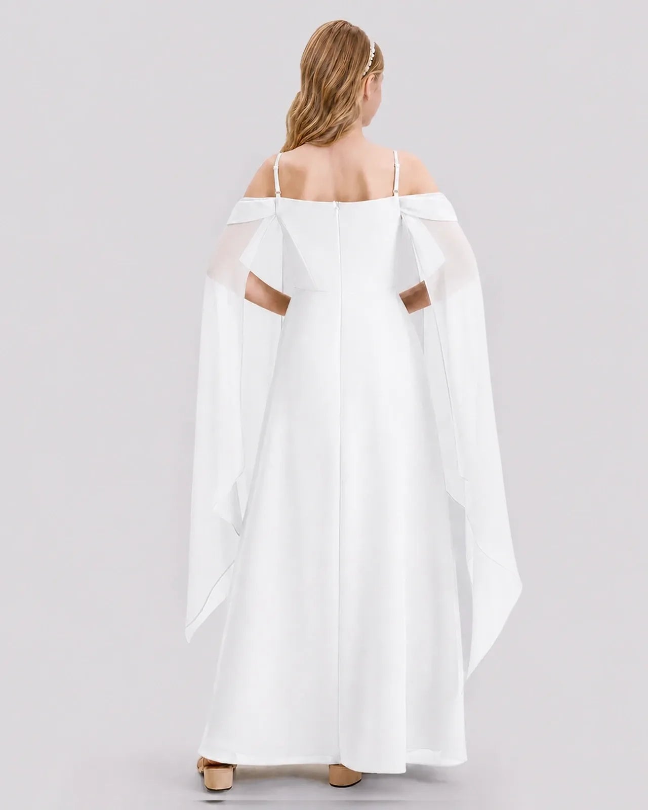 White Chiffon A-line Junior Bridesmaid Dress Back View