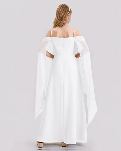 White Chiffon A-line Junior Bridesmaid Dress Back View