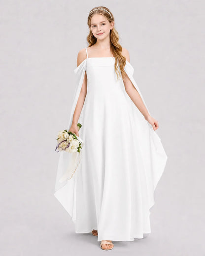 White Chiffon A-line Junior Bridesmaid Dress Front View