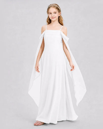 White Chiffon A-line Junior Bridesmaid Dress Side View