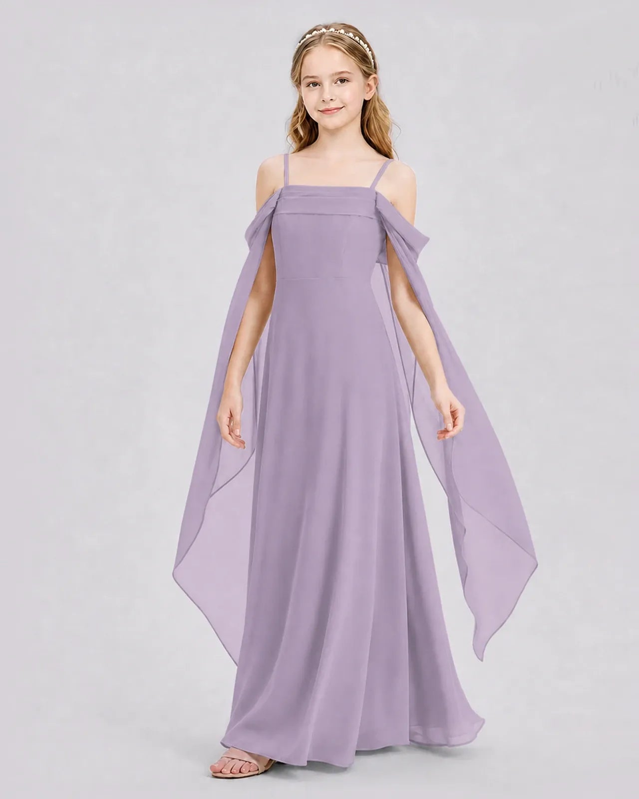 Wisteria Chiffon A-line Junior Bridesmaid Dress Front View
